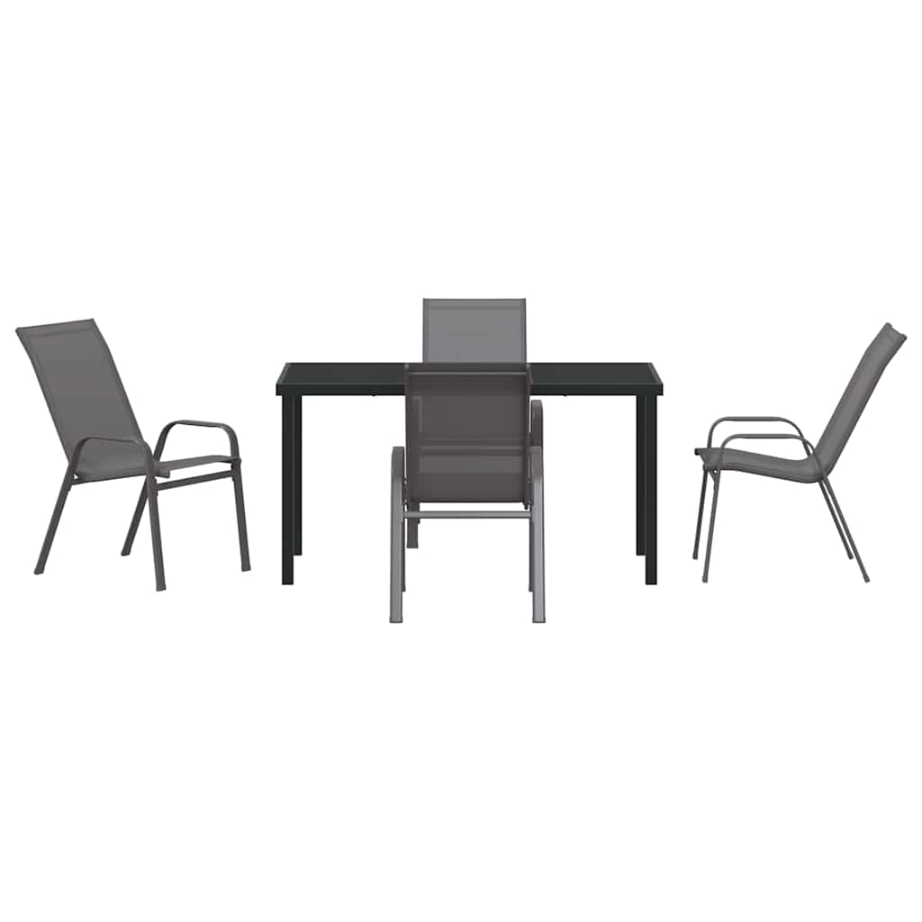 Garden Dining Set 5 pcs Grey and Black Powder-coated Steel