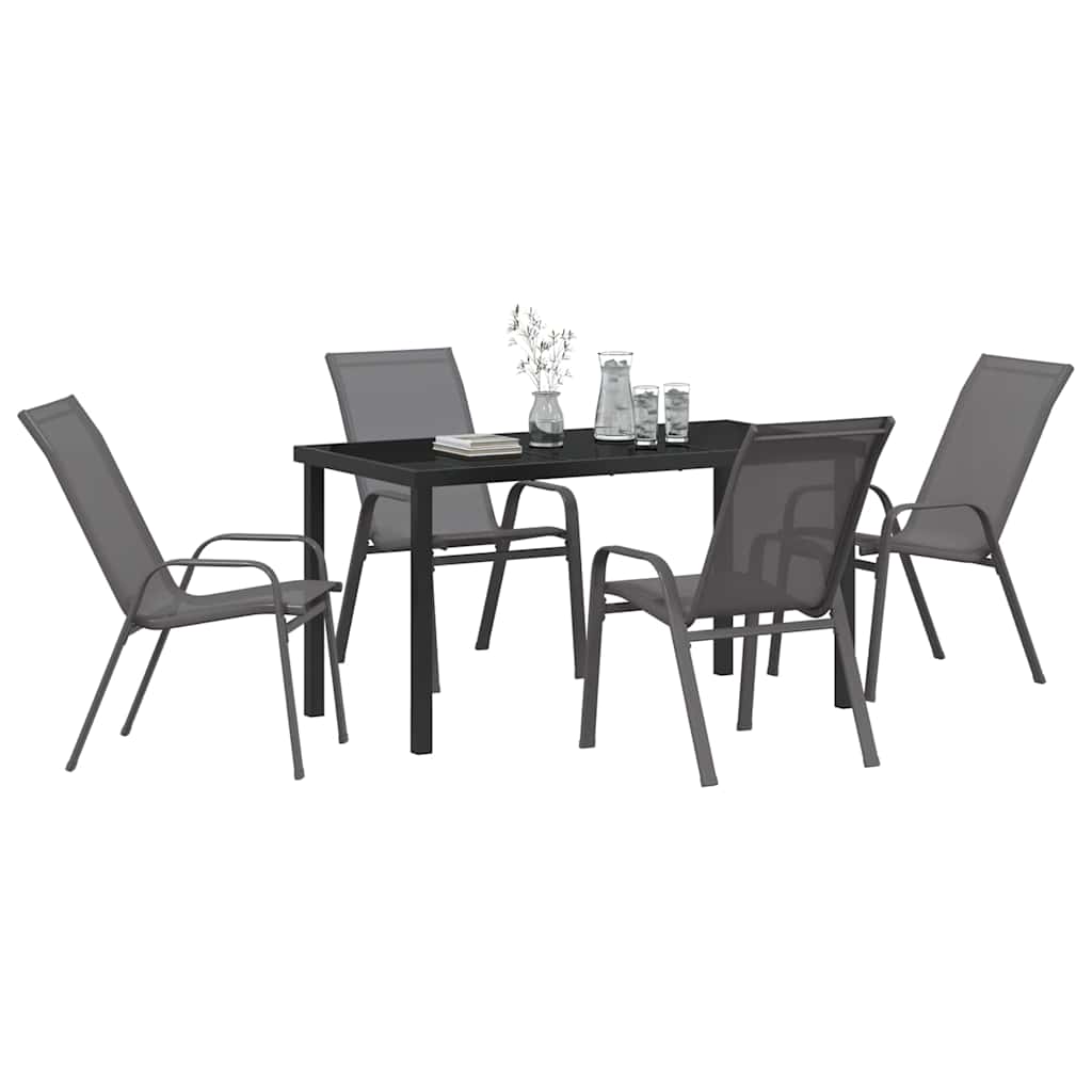 Garden Dining Set 5 pcs Grey and Black Powder-coated Steel