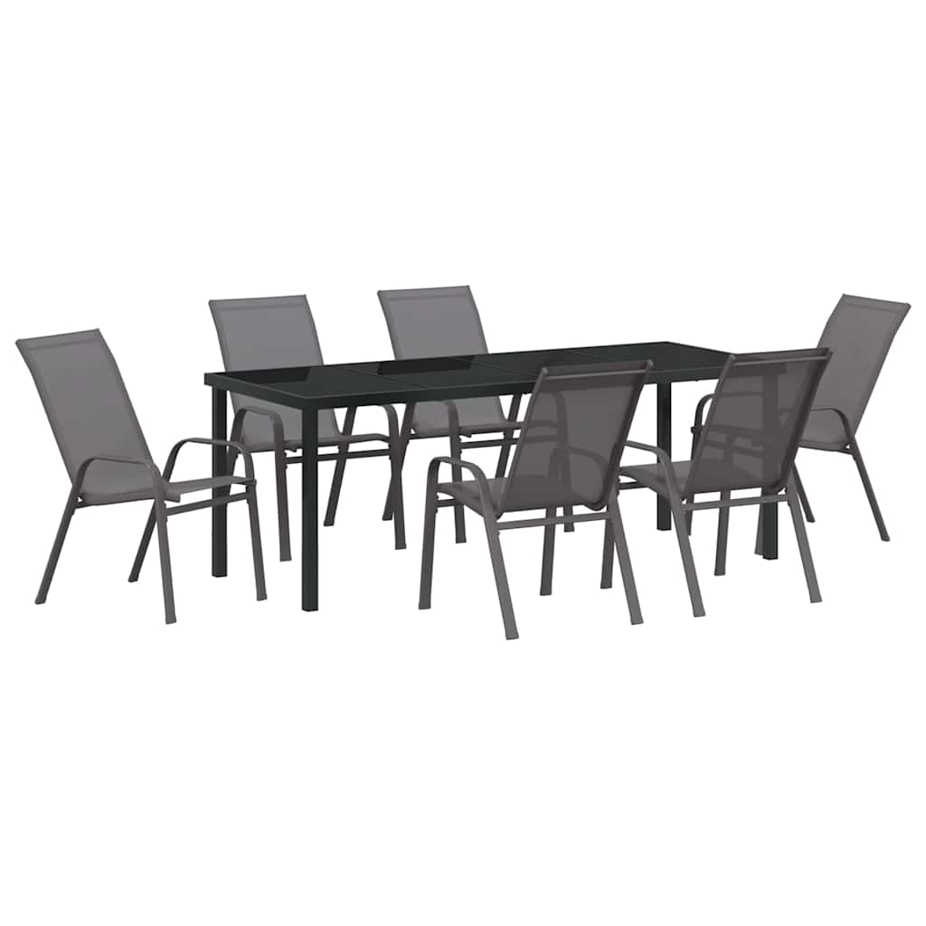 Garden Dining Set 7 pcs Grey and Black Powder-coated Steel
