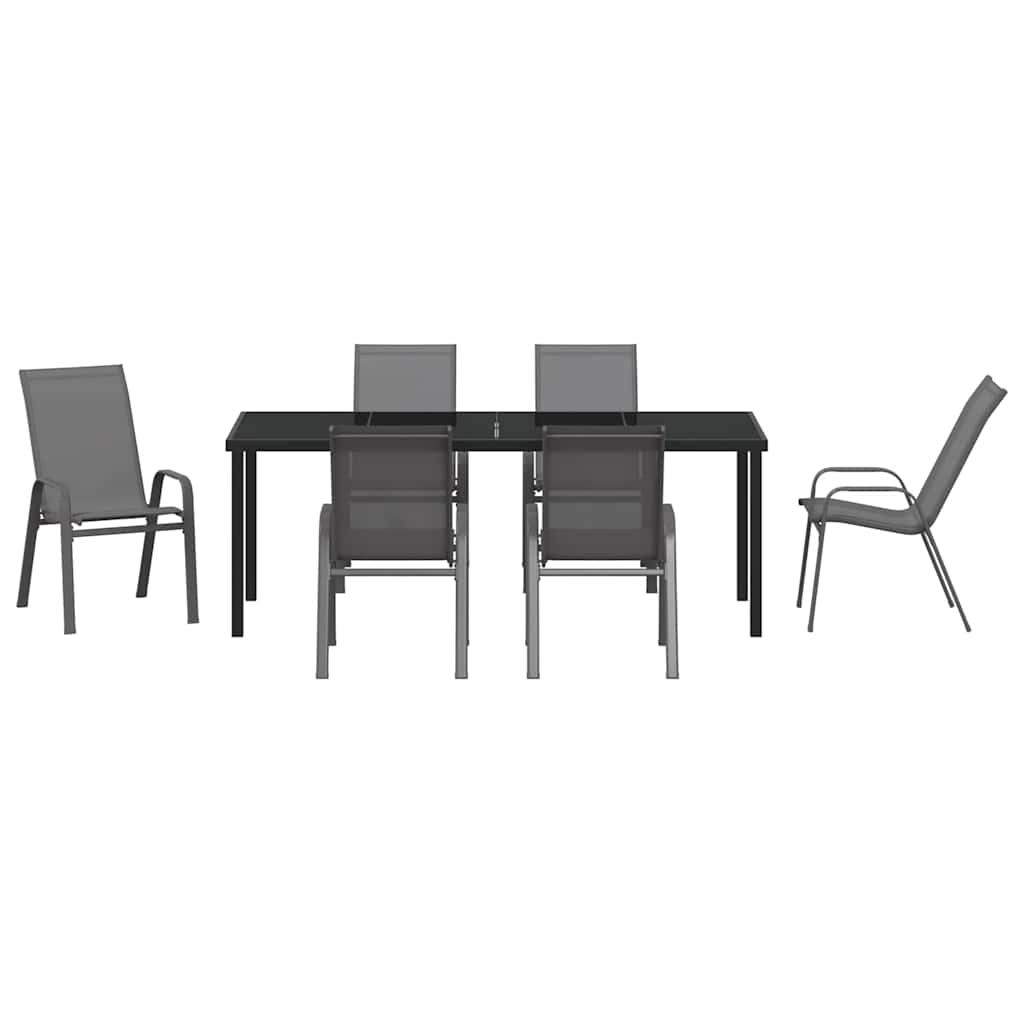 Garden Dining Set 7 pcs Grey and Black Powder-coated Steel