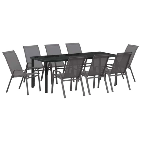Garden Dining Set 9 pcs Grey and Black Powder-coated Steel