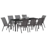 Garden Dining Set 9 pcs Grey and Black Powder-coated Steel