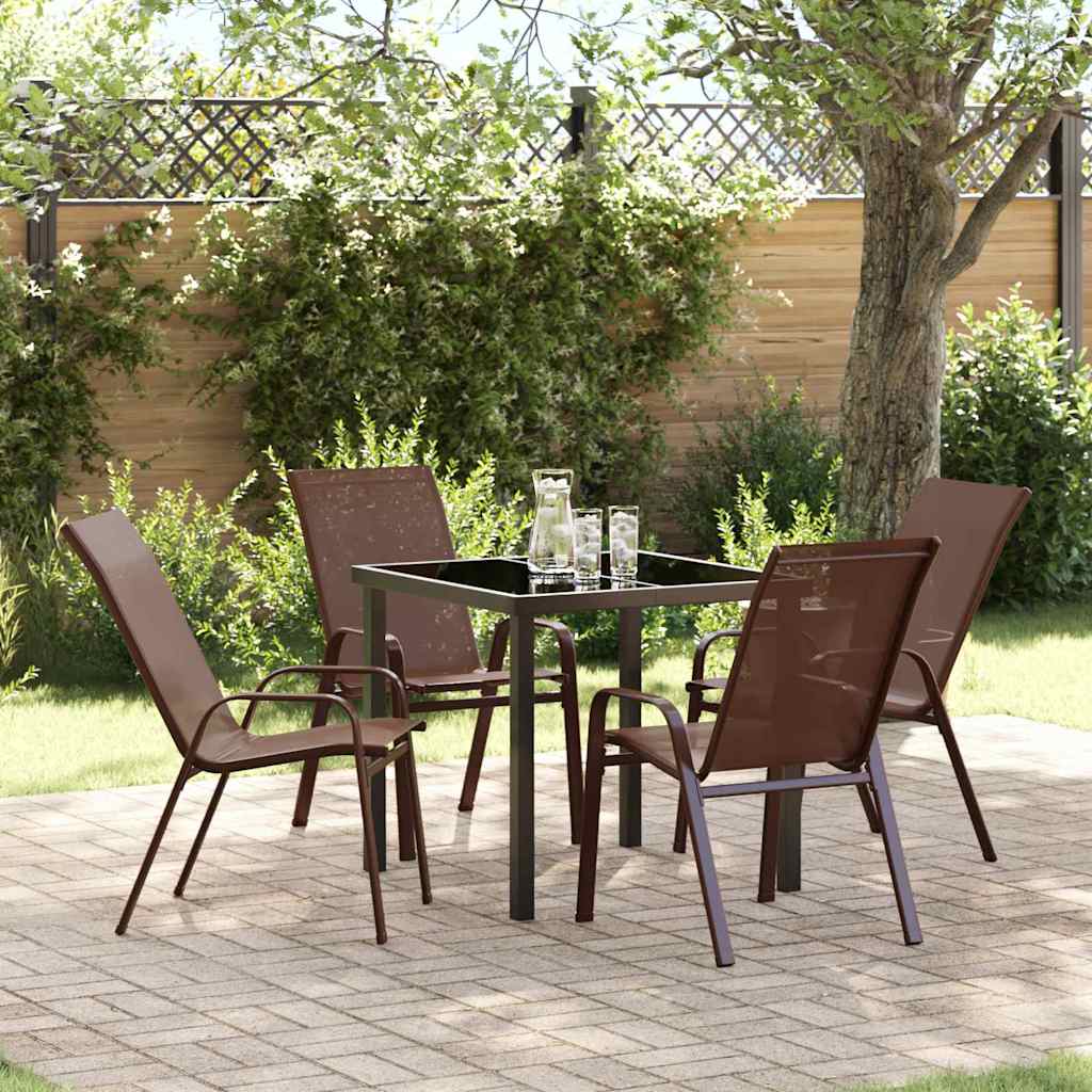 Garden Dining Set 5 pcs Brown Textilene and steel