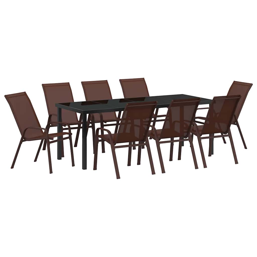 Garden Dining Set 9 pcs Brown and Black Powder-coated Steel