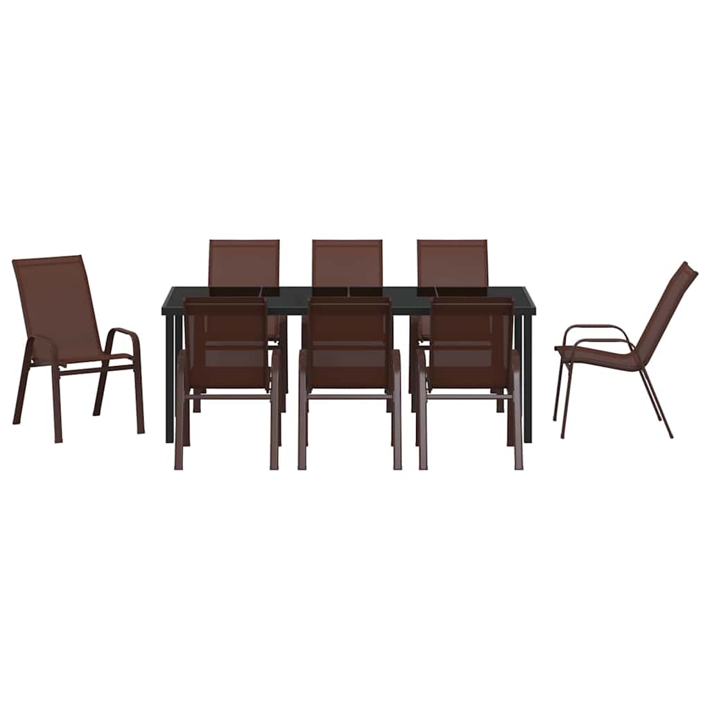 Garden Dining Set 9 pcs Brown and Black Powder-coated Steel