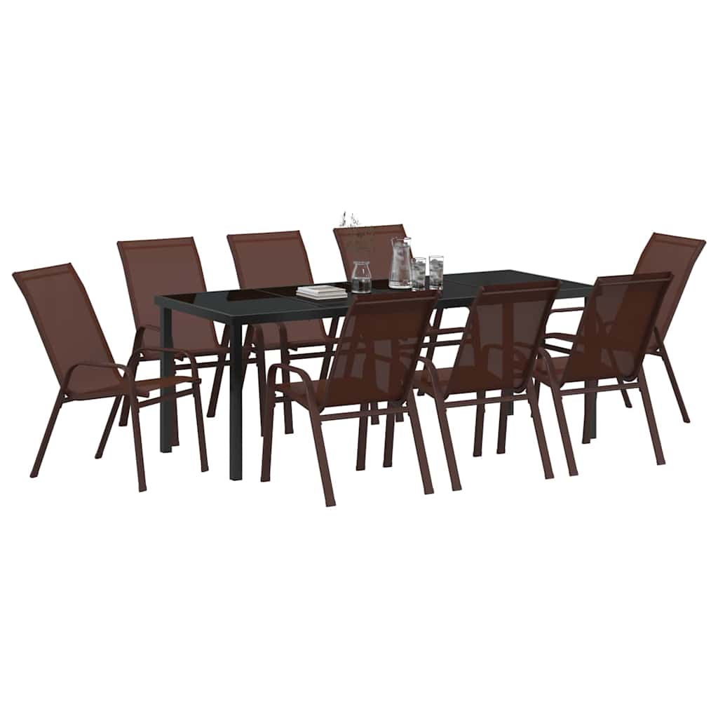 Garden Dining Set 9 pcs Brown and Black Powder-coated Steel