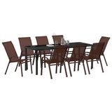 Garden Dining Set 9 pcs Brown and Black Powder-coated Steel