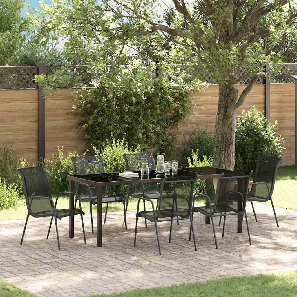 Garden Dining Set 7 pcs Black Powder-Coated Steel