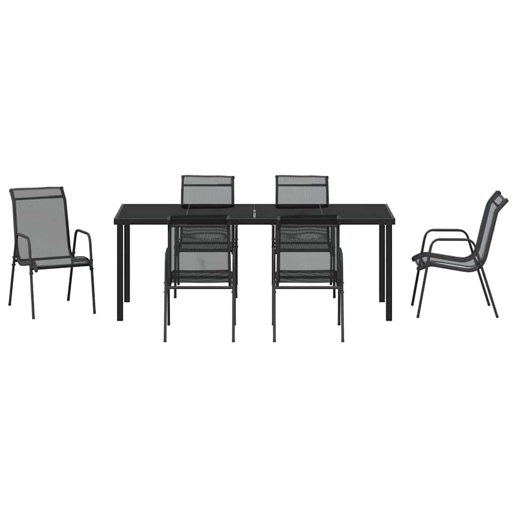 Garden Dining Set 7 pcs Black Powder-Coated Steel