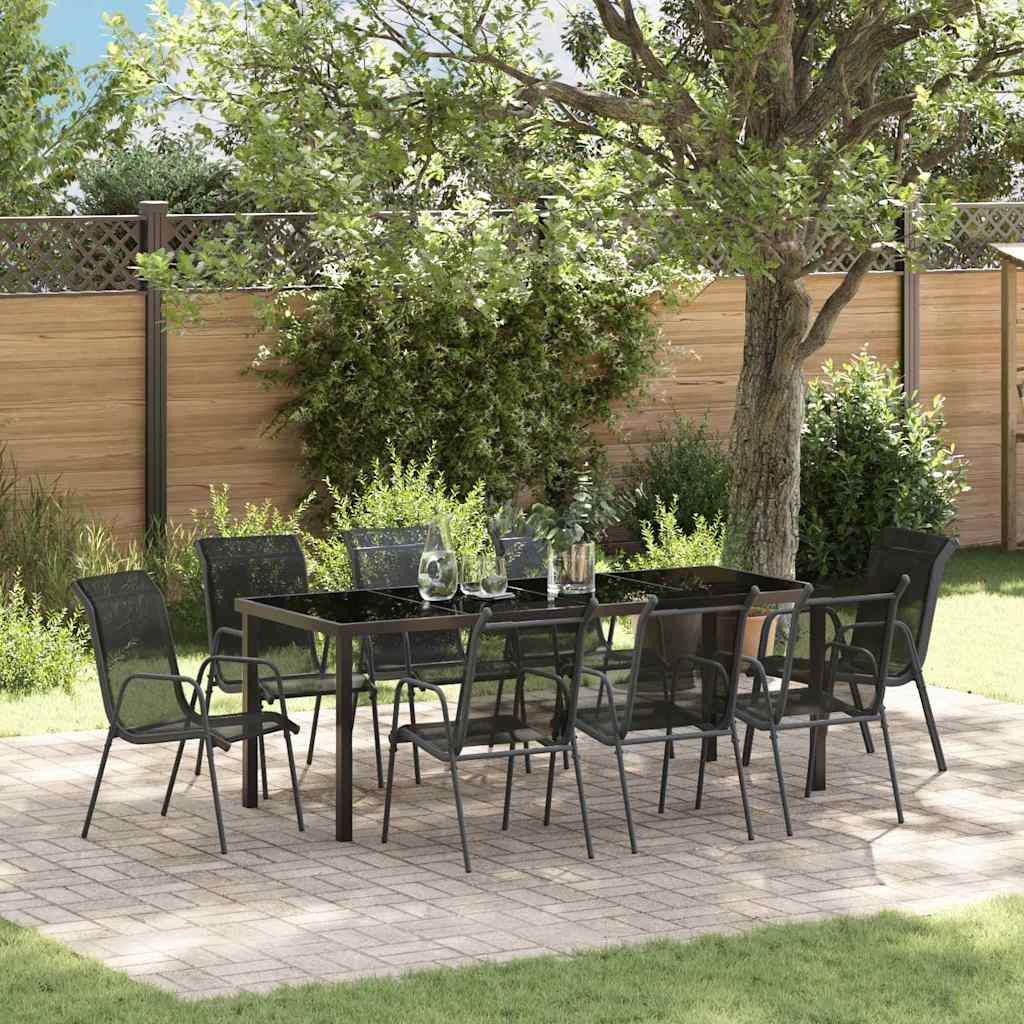 Garden Dining Set 9 pcs Black Powder-Coated Steel