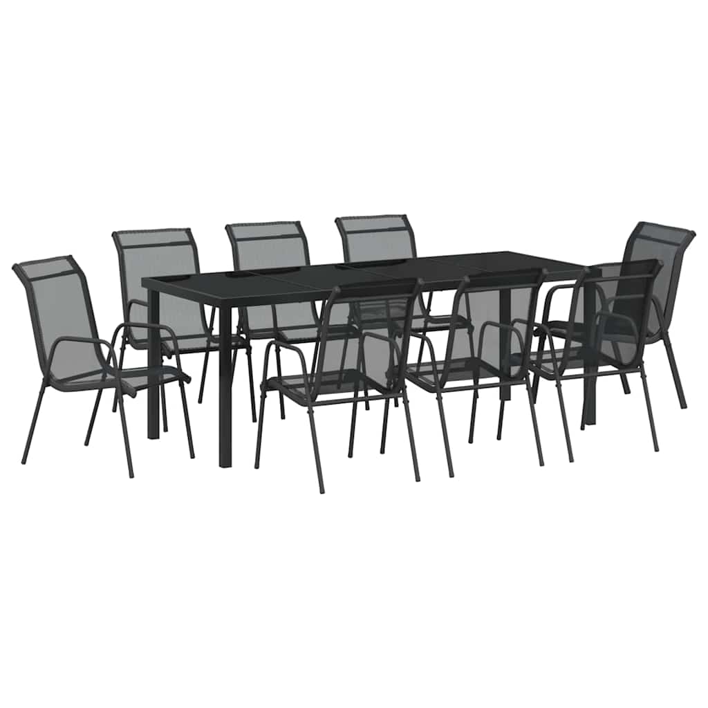 Garden Dining Set 9 pcs Black Powder-Coated Steel