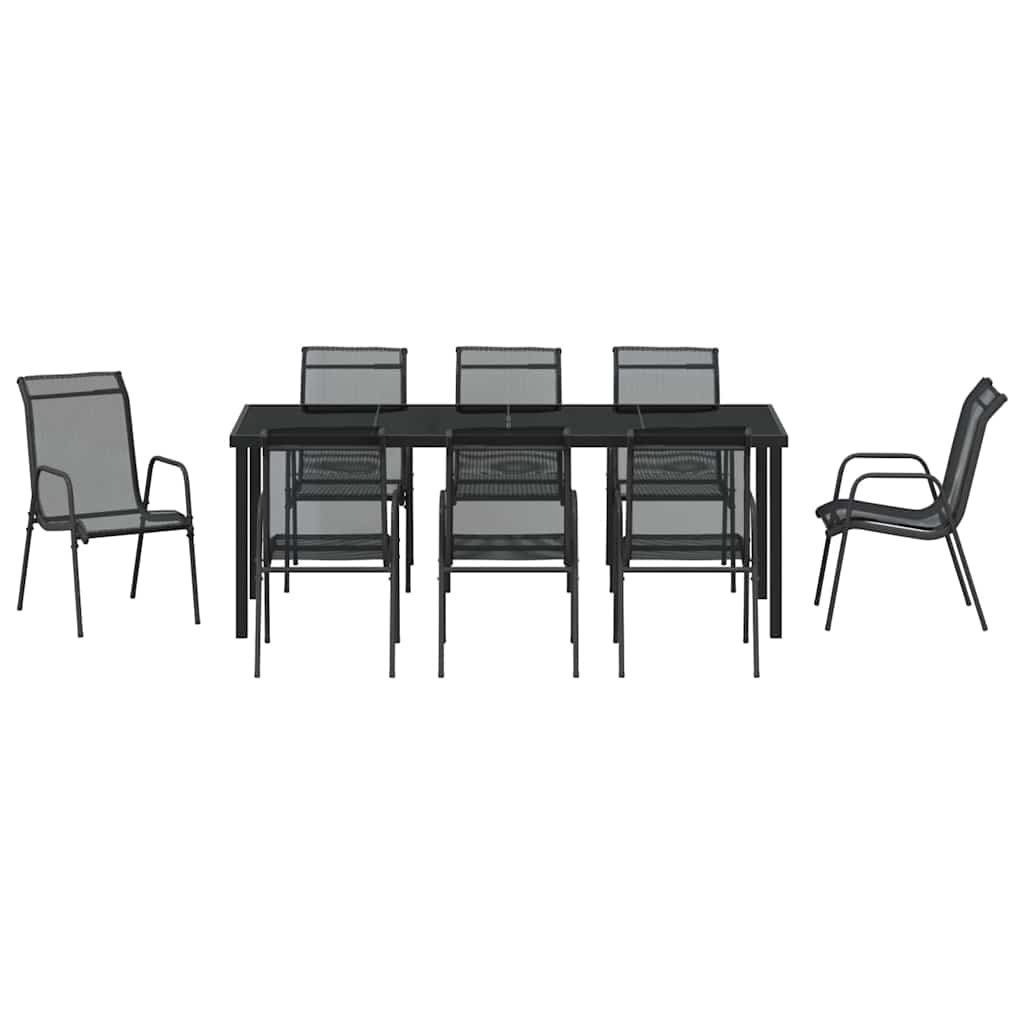 Garden Dining Set 9 pcs Black Powder-Coated Steel