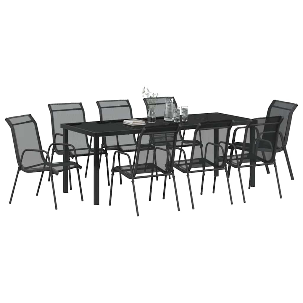 Garden Dining Set 9 pcs Black Powder-Coated Steel