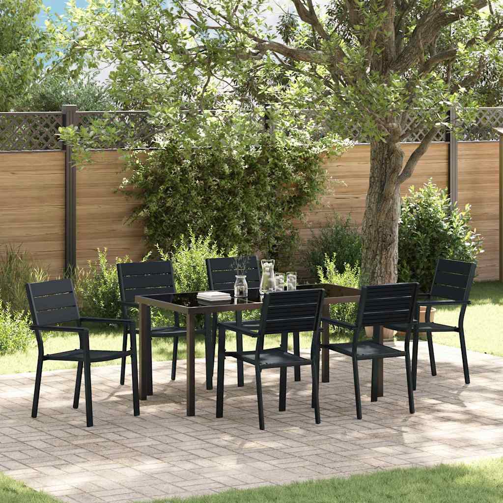 Garden Dining Set 7 pcs Black Powder-Coated Steel