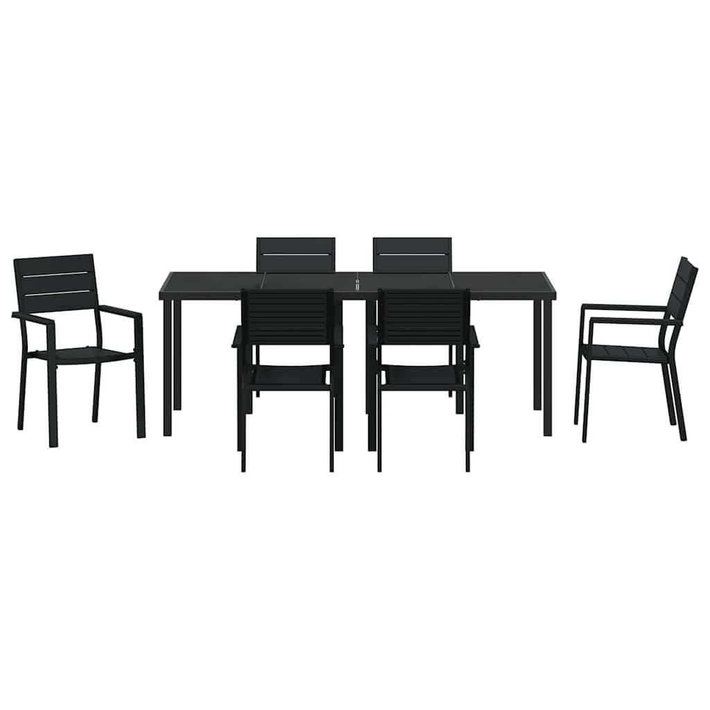 Garden Dining Set 7 pcs Black Powder-Coated Steel