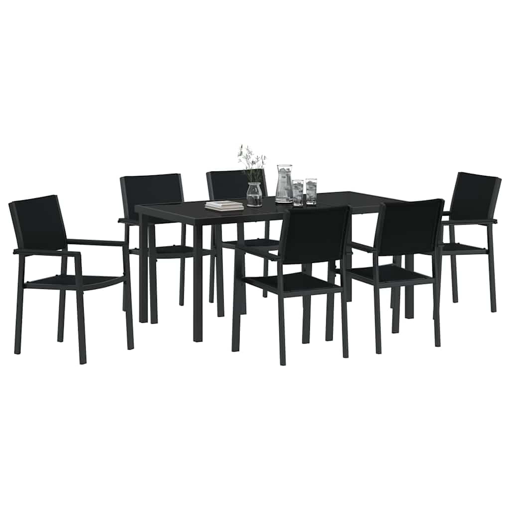 Garden Dining Set 7 pcs Black Poly rattan