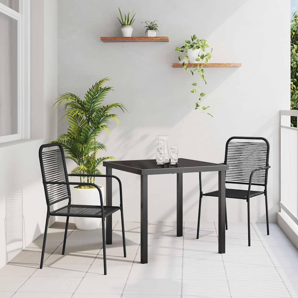 Garden Dining Set 3 pcs Black Cotton rope and steel