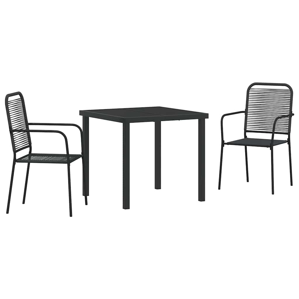 Garden Dining Set 3 pcs Black Cotton rope and steel