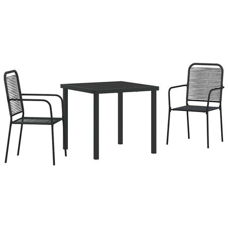 Garden Dining Set 3 pcs Black Cotton rope and steel