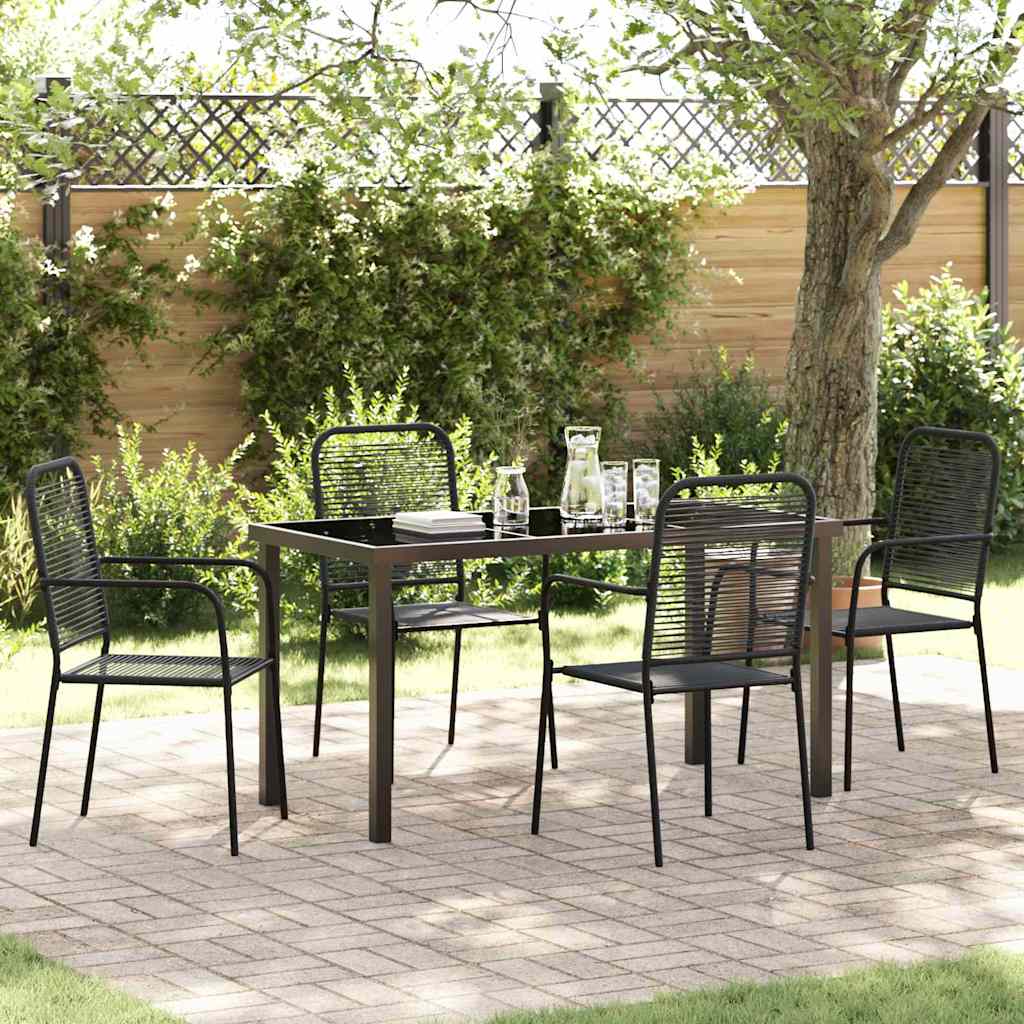 Garden Dining Set 5 pcs Black Cotton rope and steel