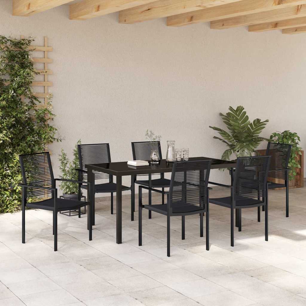 Garden Dining Set 7 pcs Black PVC rattan