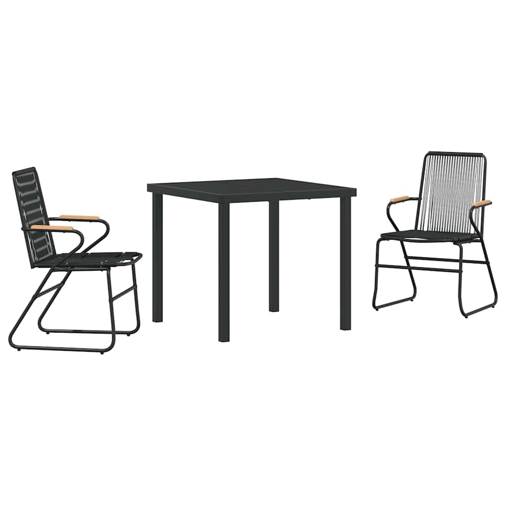 Garden Dining Set 3 pcs Black PVC rattan