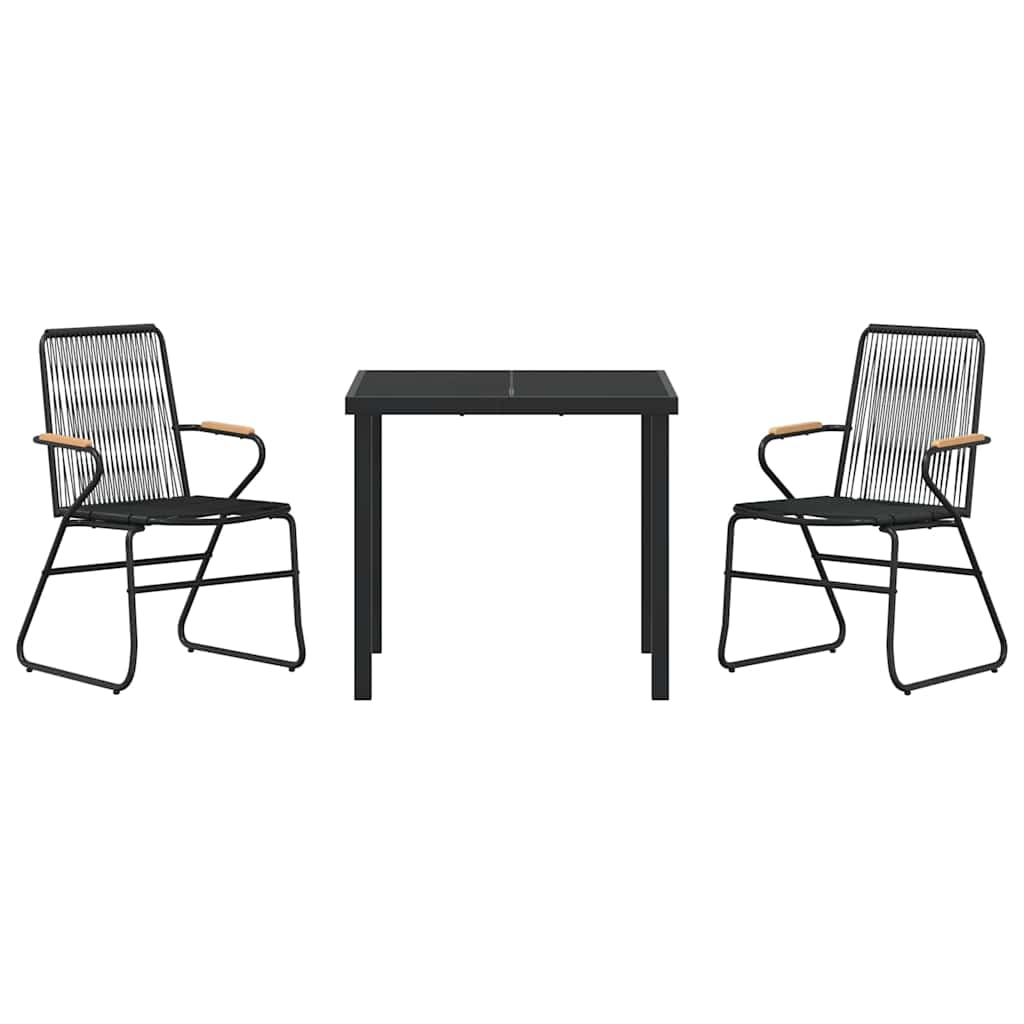 Garden Dining Set 3 pcs Black PVC rattan