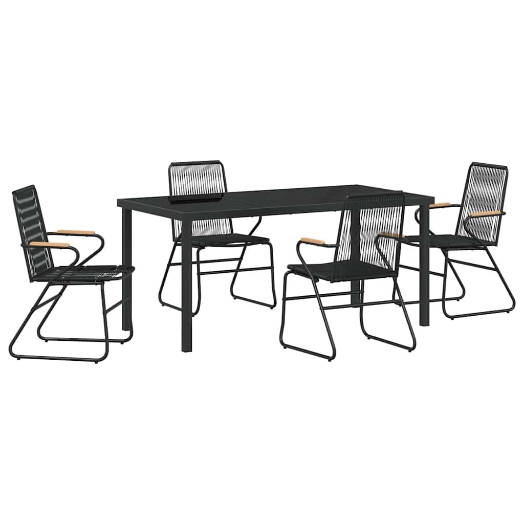 Garden Dining Set 5 pcs Black PVC rattan