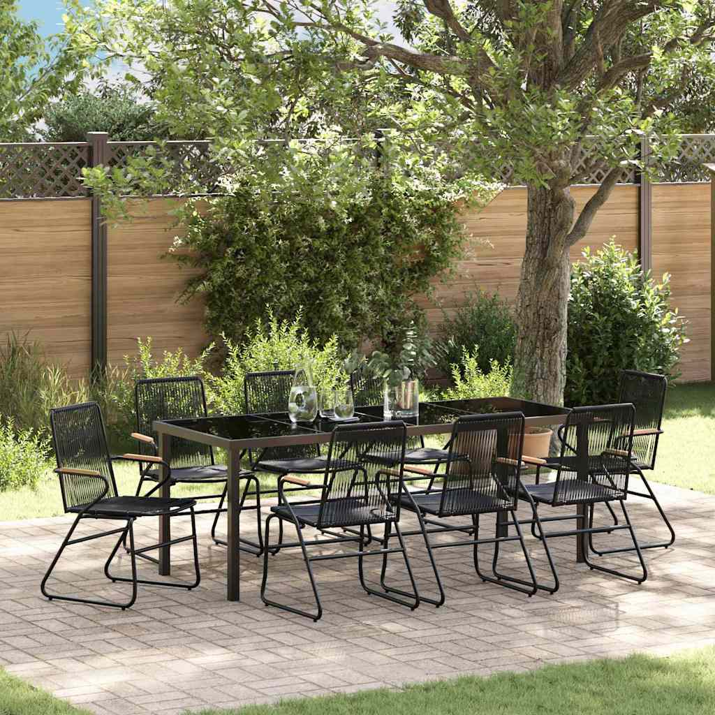 Garden Dining Set 9 pcs Black Powder-Coated Steel