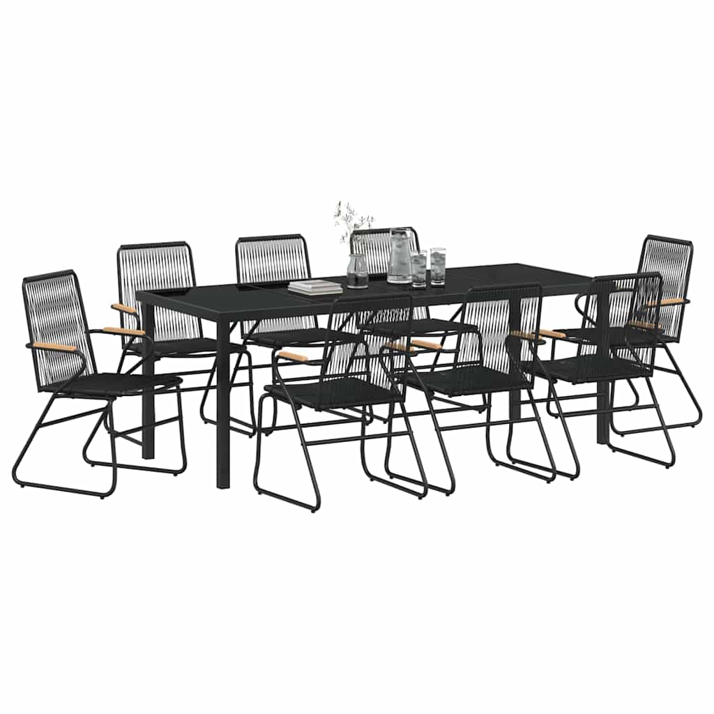 Garden Dining Set 9 pcs Black Powder-Coated Steel