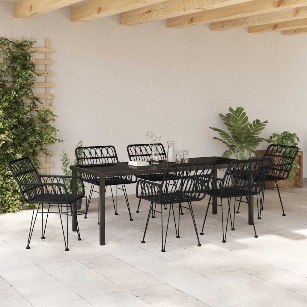 Garden Dining Set 7 pcs Black Powder-Coated Steel