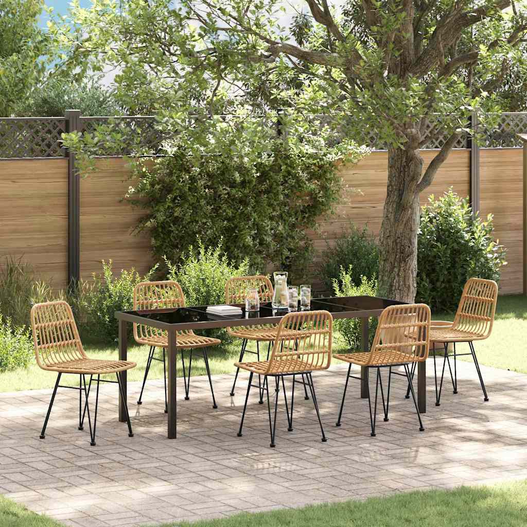 Garden Dining Set 7 pcs Brown Powder-Coated Steel