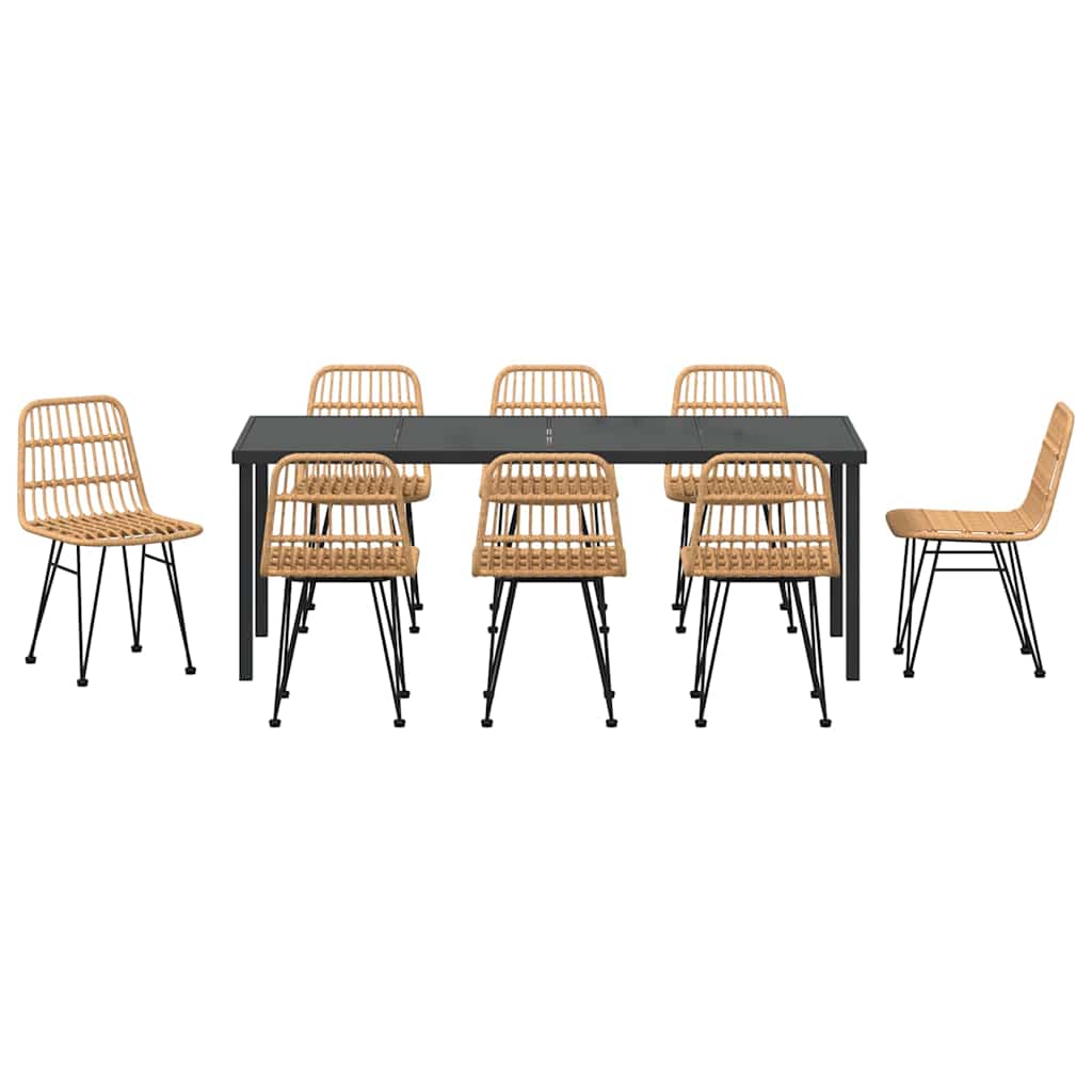 Garden Dining Set 9 pcs Brown Powder-Coated Steel