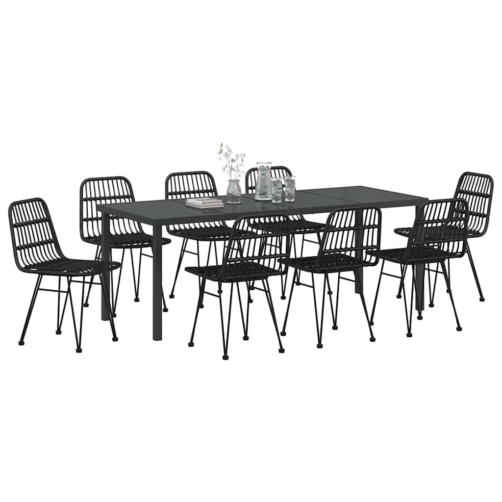 Garden Dining Set 9 pcs Black Powder-Coated Steel