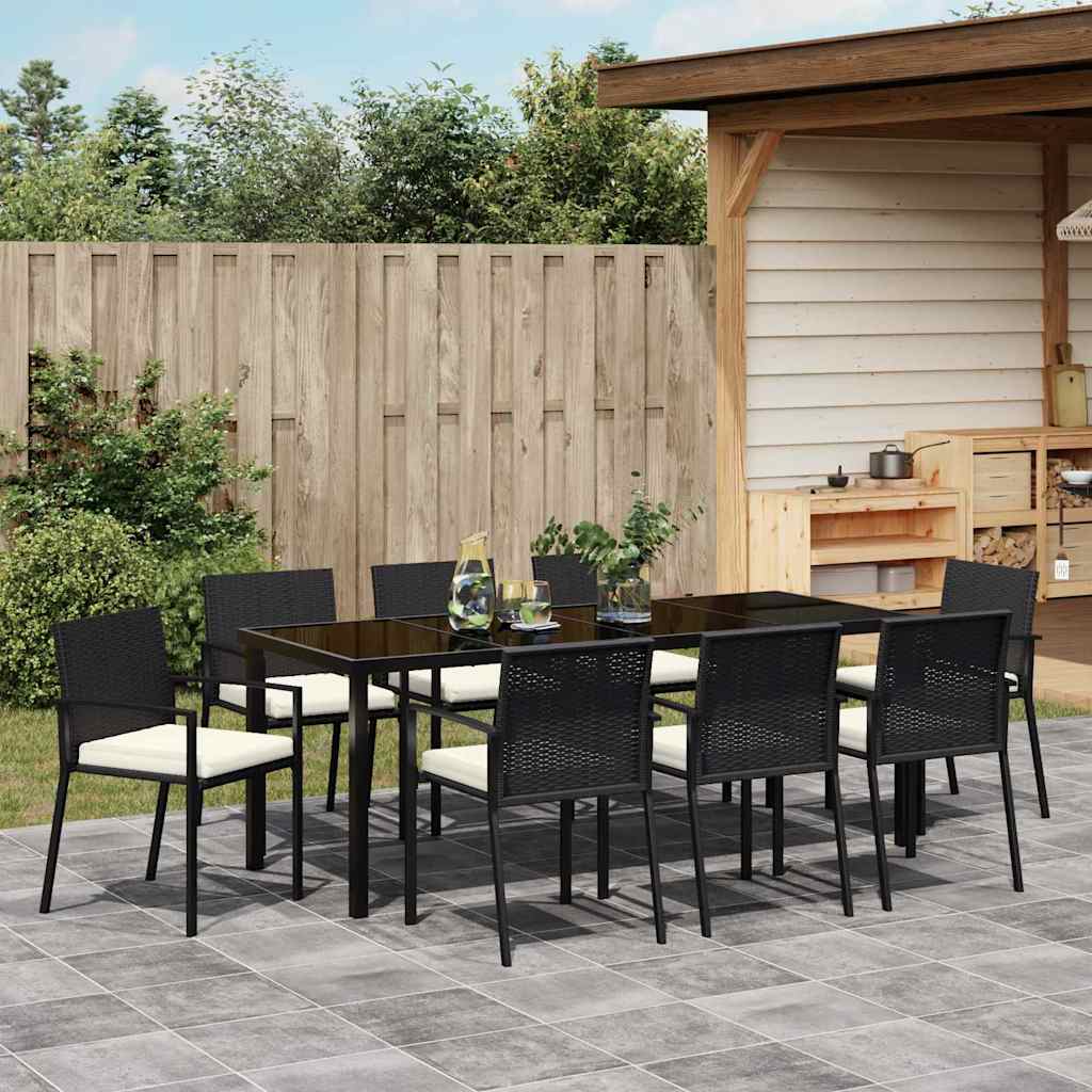 Garden Dining Set 9 pcs Black Powder-Coated Steel