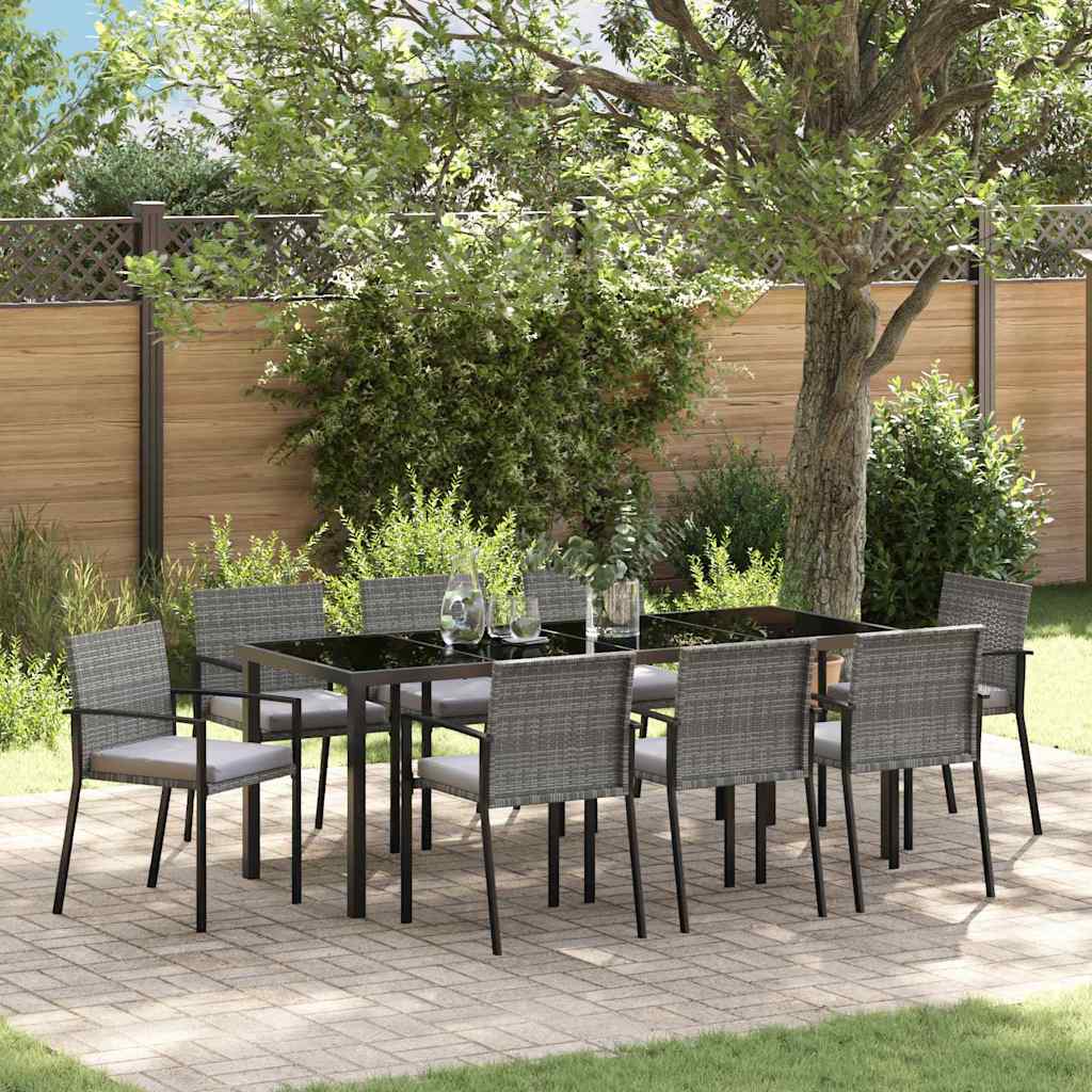 Garden Dining Set 9 pcs Grey Powder-Coated Steel