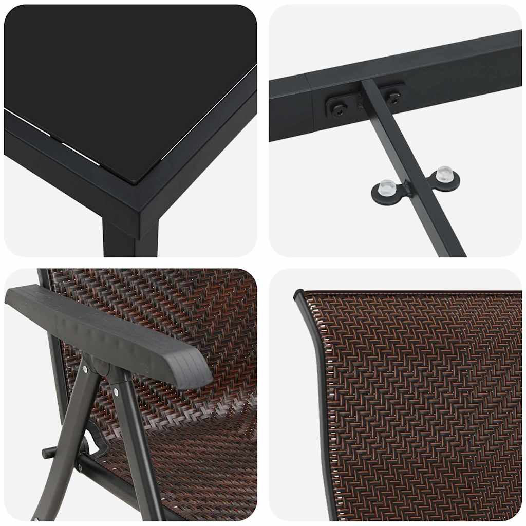 Garden Dining Set 7 pcs Brown Powder-Coated Steel