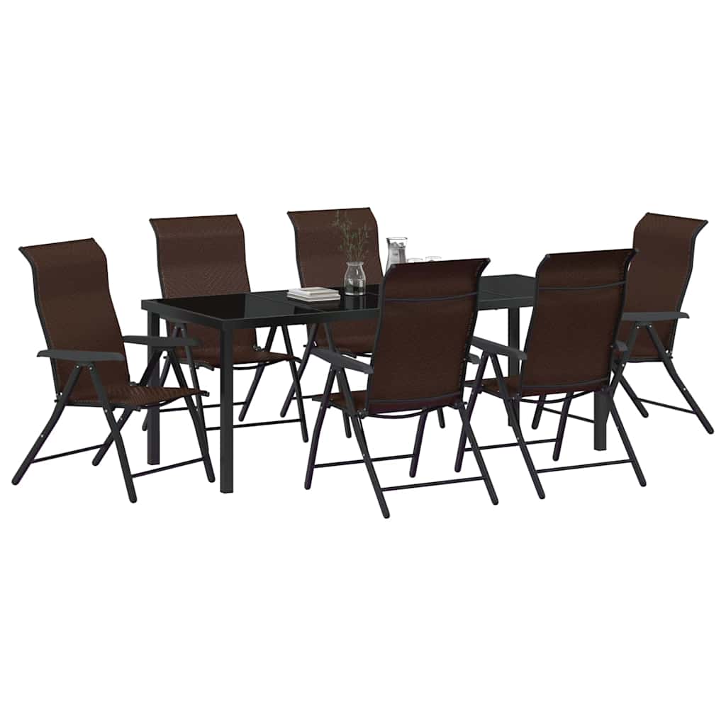 Garden Dining Set 7 pcs Brown Powder-Coated Steel