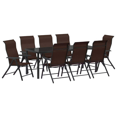 Garden Dining Set 9 pcs Brown Powder-Coated Steel