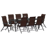 Garden Dining Set 9 pcs Brown Powder-Coated Steel