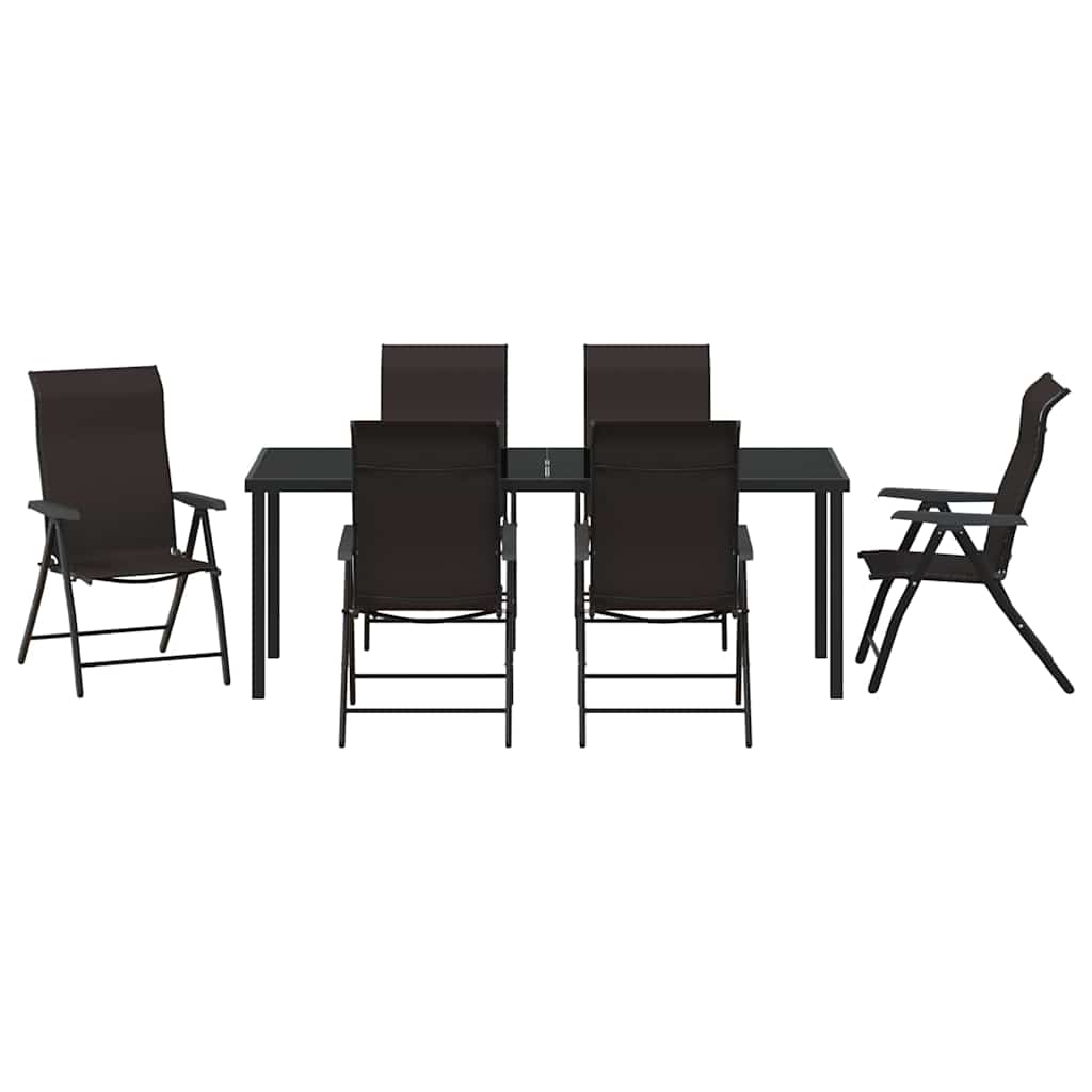 Garden Dining Set 7 pcs Black Coffee Powder-Coated Steel