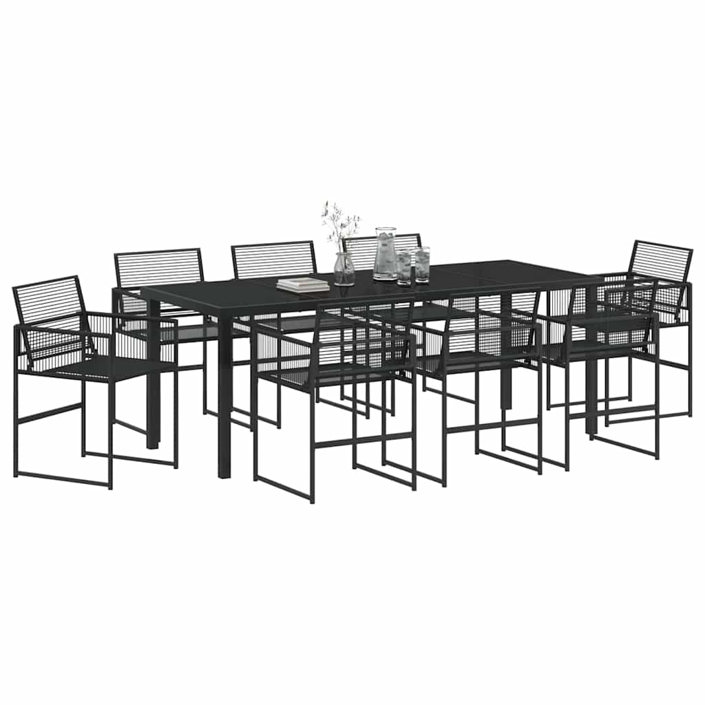 Garden Dining Set 9 pcs Black Powder-Coated Steel