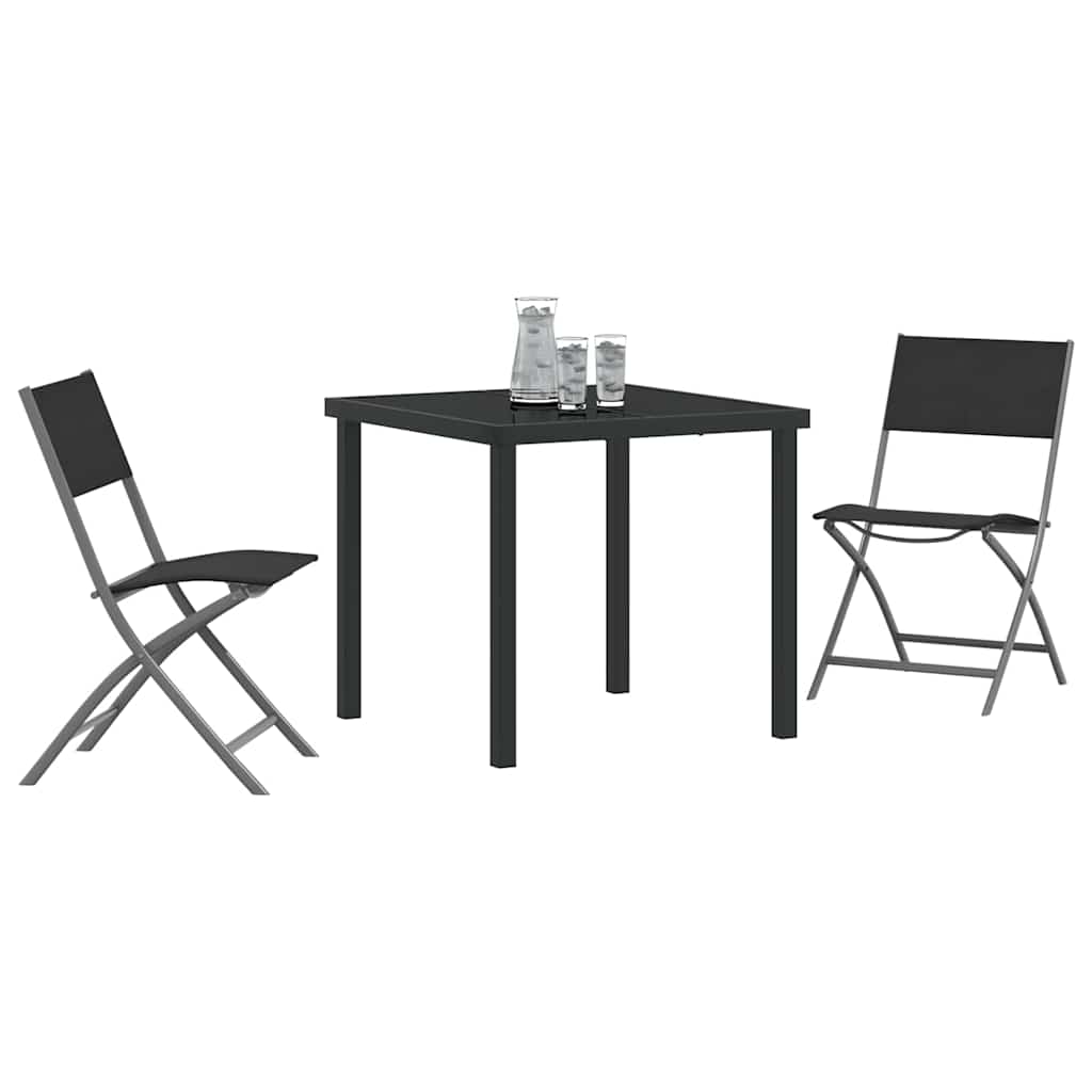 Garden Dining Set Folding 3 pcs Black Textilene and steel