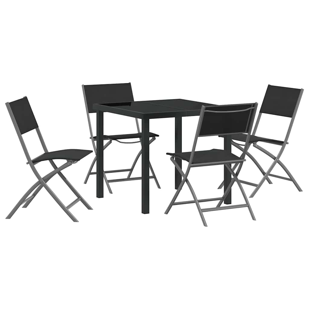 Garden Dining Set Folding 5 pcs Black Textilene and steel