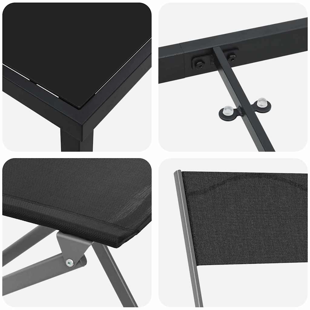 Garden Dining Set Folding 7 pcs Black Textilene and steel