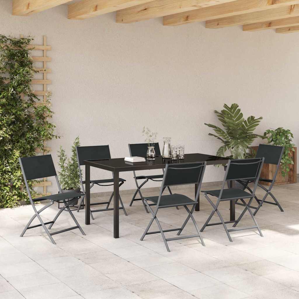 Garden Dining Set Folding 7 pcs Black Textilene and steel