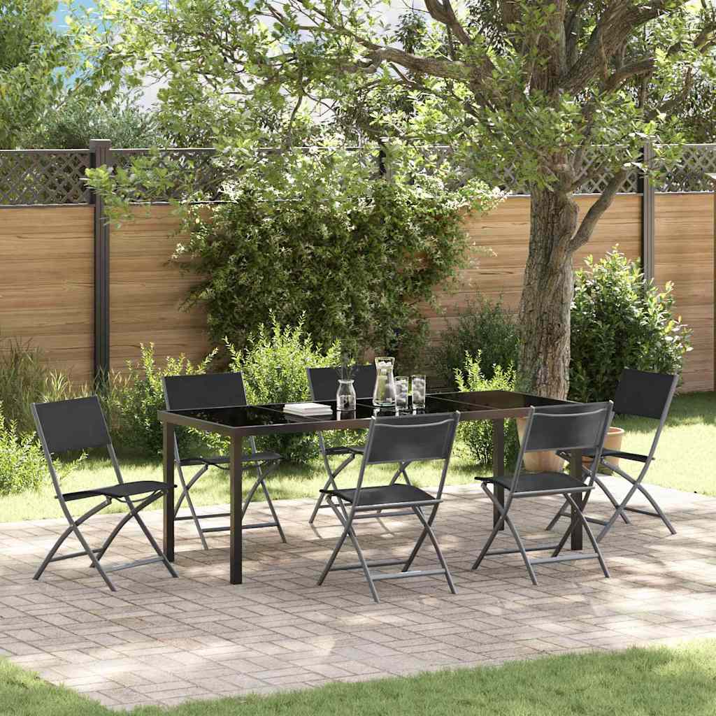 Garden Dining Set Folding 7 pcs Black Powder-Coated Steel
