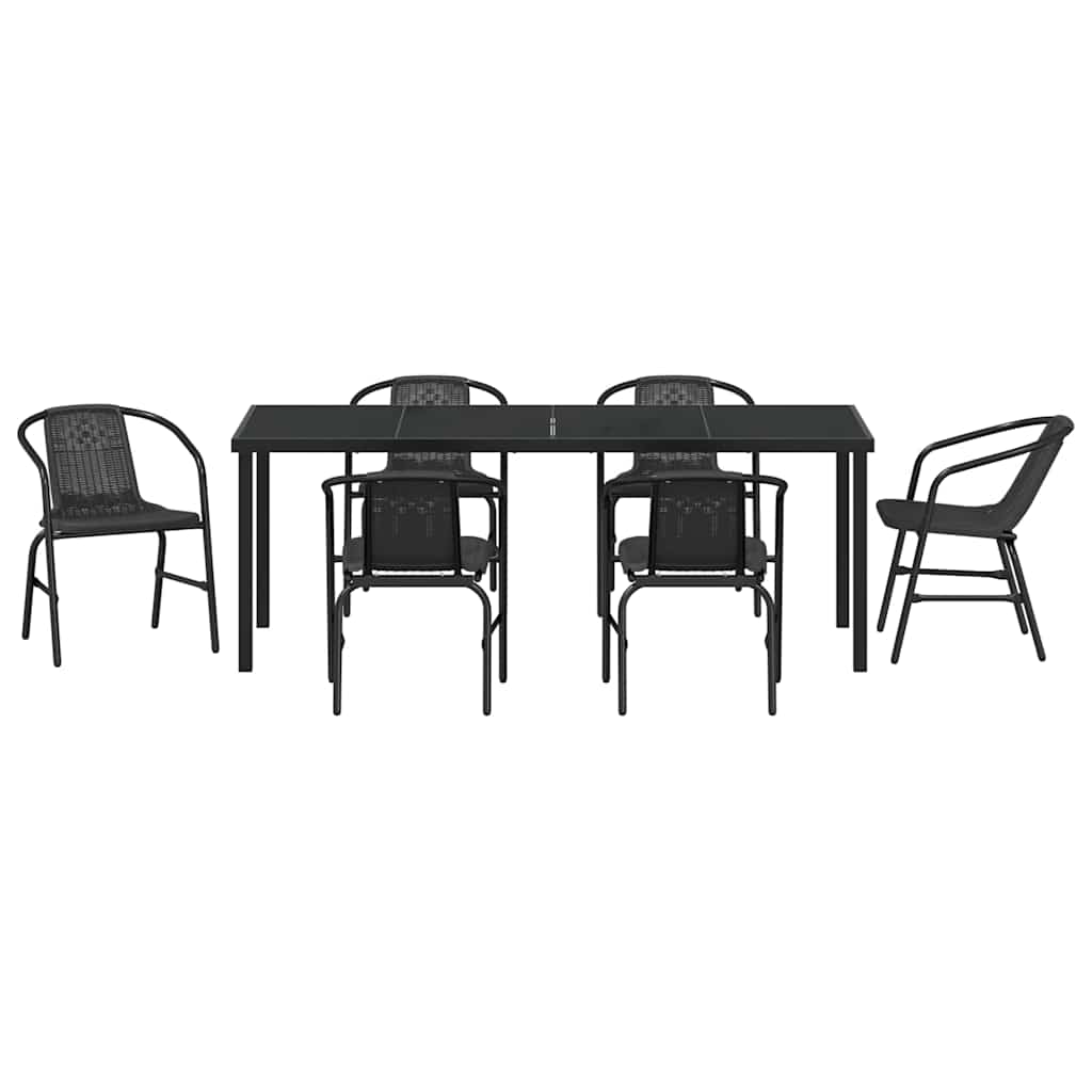 Garden Dining Set 7 pcs Black Powder-Coated Steel