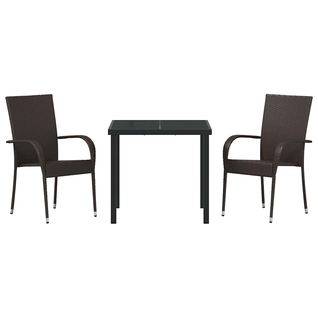 Garden Dining Set 3 pcs Brown Poly rattan