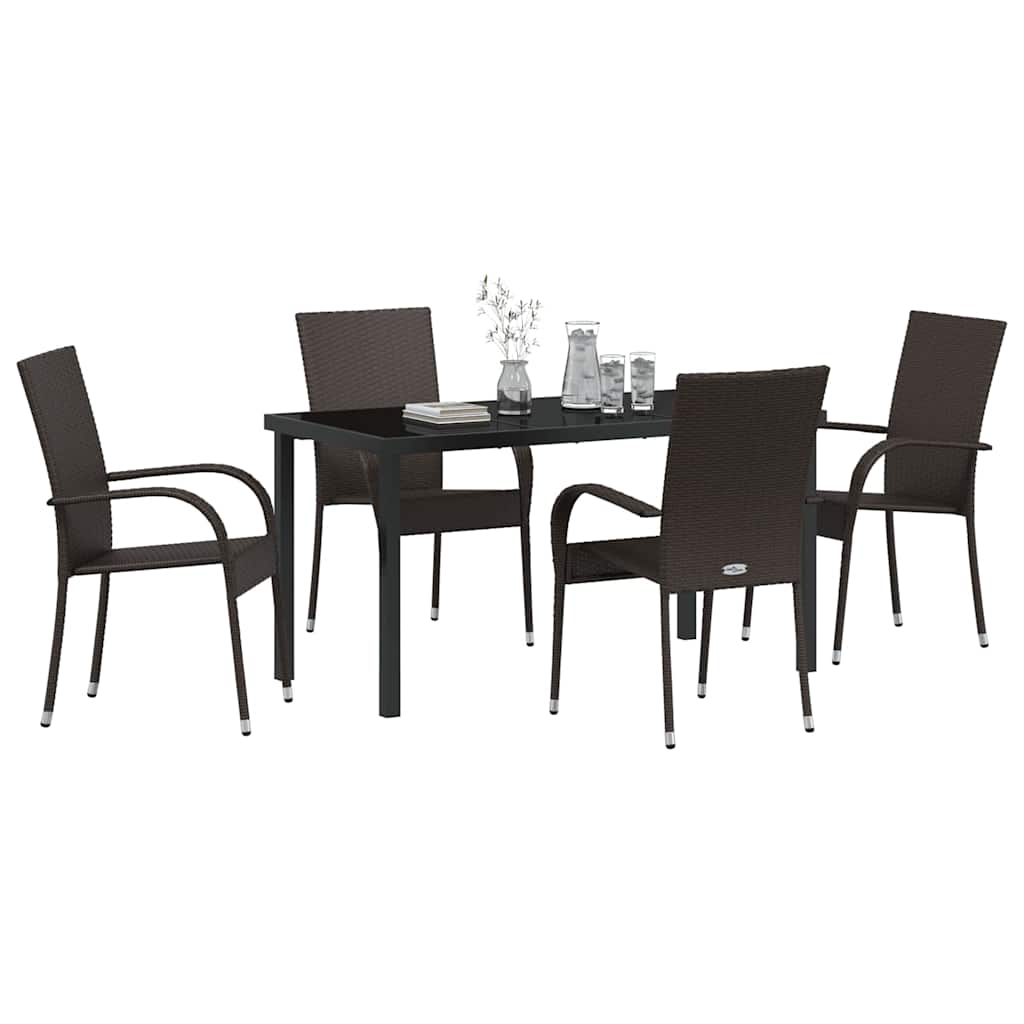 Garden Dining Set 5 pcs Brown Poly rattan